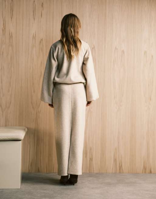 4th & Reckless – Beige maxikjol med yllekänsla och slits baktill, del av set, 4 av 4