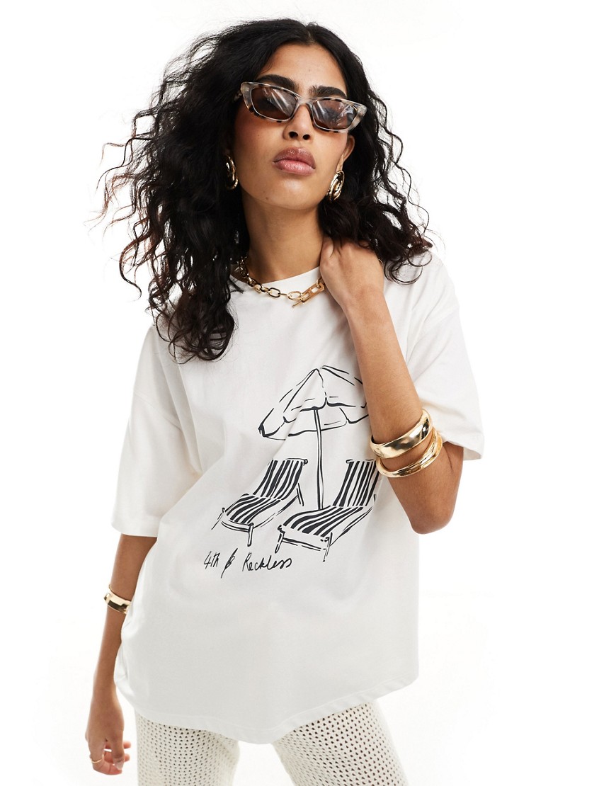 4th & Reckless Bella Beach T-shirt In Off White - Part Of A Set