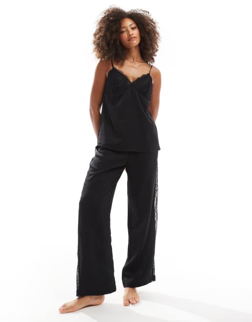 4th & Reckless - Belle - Pigiama in raso nero con canottiera