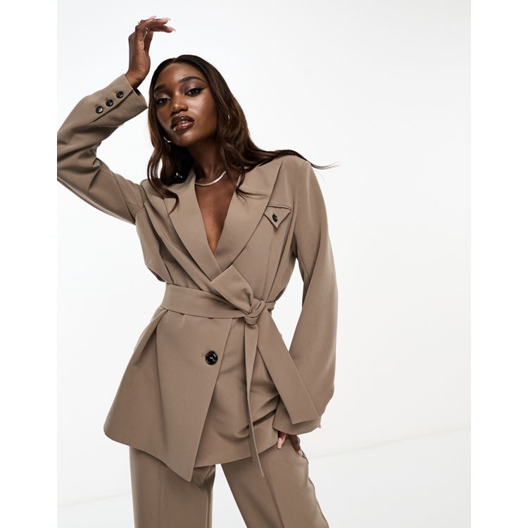 4th & Reckless belted blazer co-ord in taupe