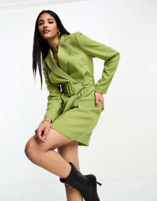 4th & Reckless belted blazer dress in olive green