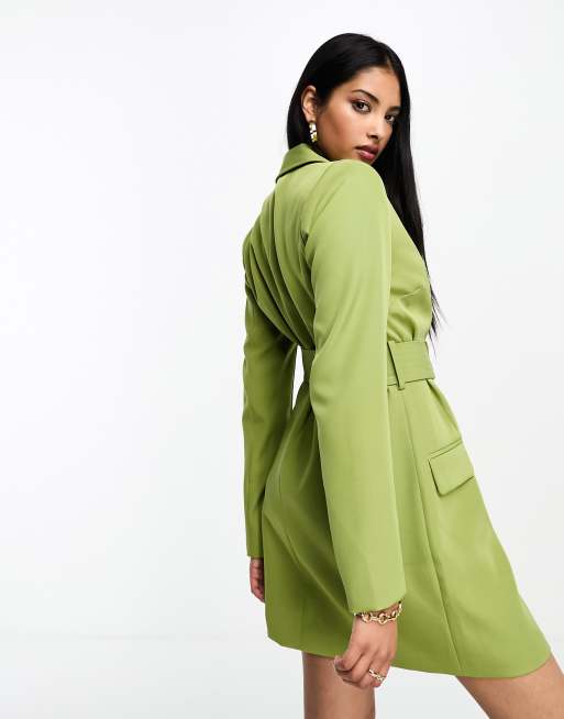 Green best sale belted blazer