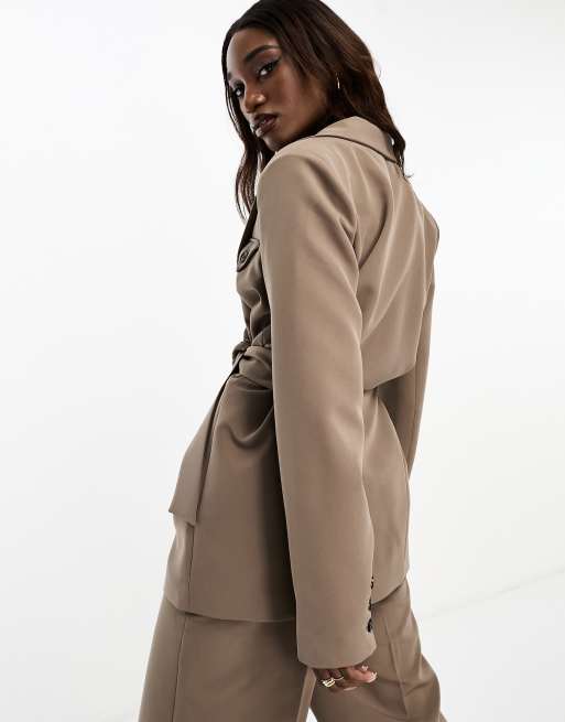 4th & Reckless belted blazer in taupe - part of a set | ASOS