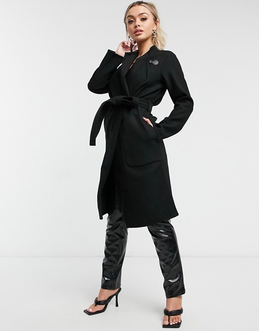 4th & Reckless belted coat in black
