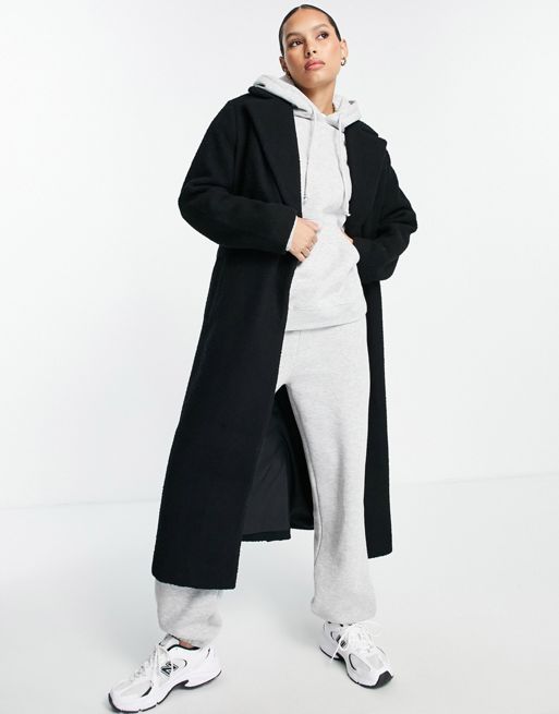 4th & Reckless belted longline coat in black | ASOS