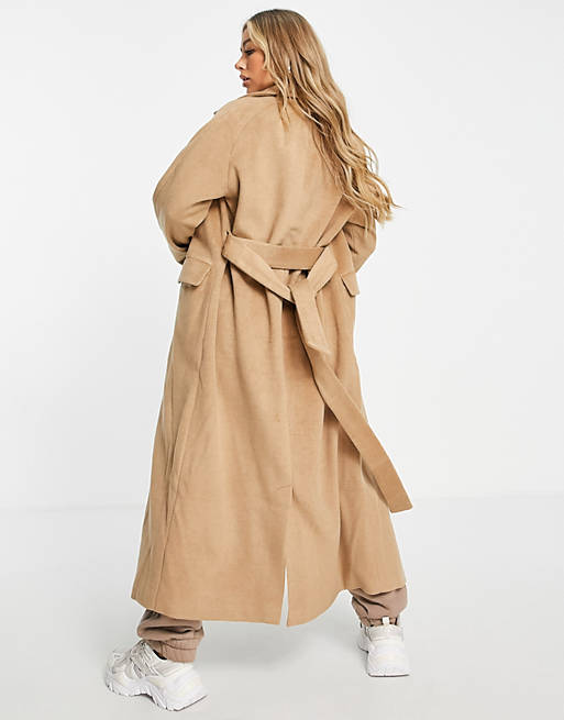  4th & Reckless belted longline coat in camel 