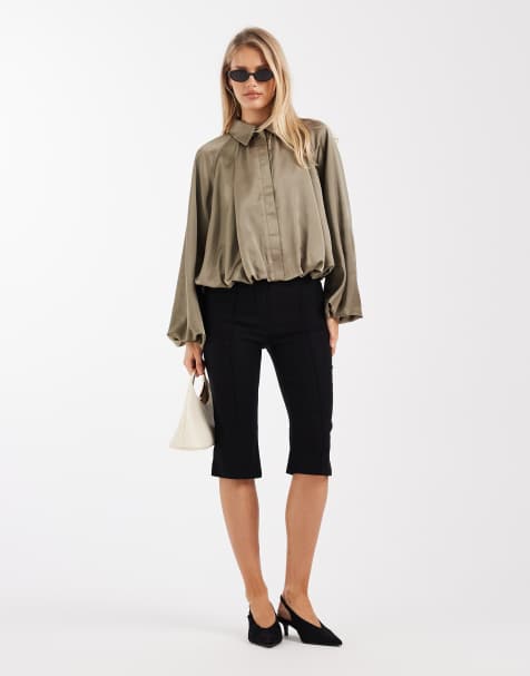 4th & Reckless bengaline side split seam front capri trouser in black