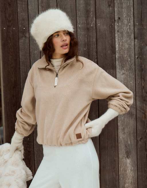 4th & Reckless – Beżowa bluza polarowa z zapięciem na zamek pod szyją i elastyczną talią