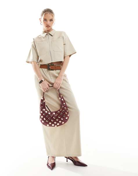 4th & Reckless – Beżowy elegancki zestaw: krótka koszula zapinana na zamek i spódnica - view 1