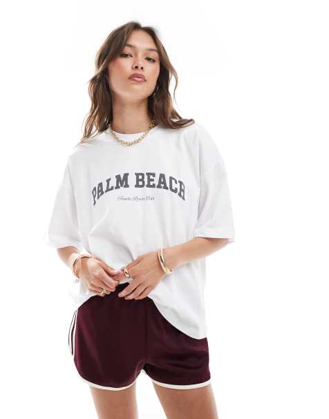 4th & Reckless – Biały bawełniany T-shirt oversize z grafiką „Palm Beach“ - view 1