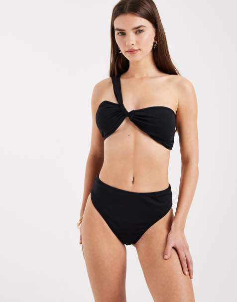 4th & Reckless – Bikinihose in Schwarz mit Knitterstruktur und hohem Beinausschnitt, Kombiteil - view 1