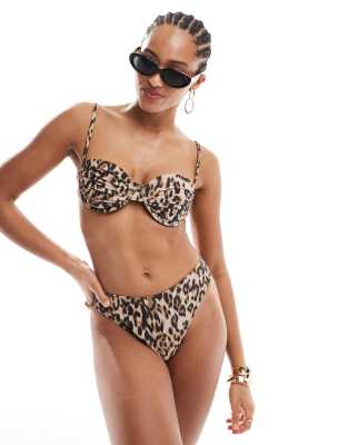 4th & Reckless - Bikinihose mit Leopardenprint mit hohem Beinausschnitt, Kombiteil-Bunt