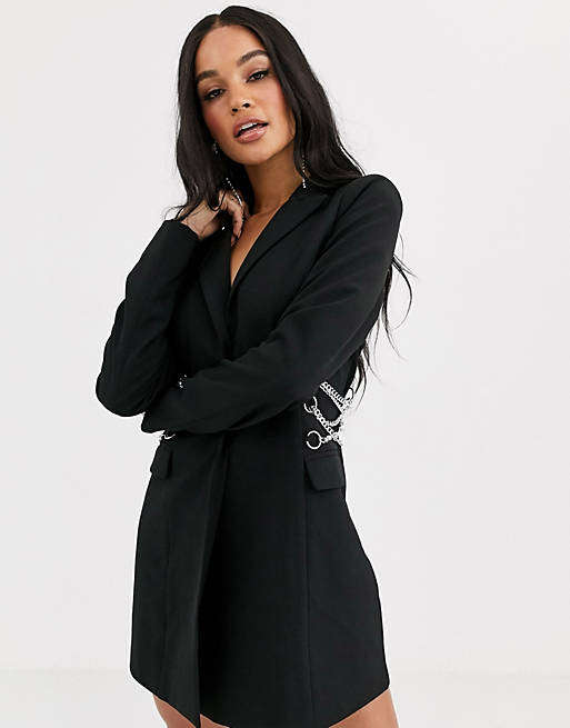 4th + Reckless blazer dress with strappy chain back detail in black | ASOS