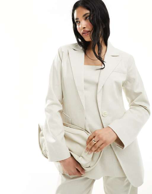 4th & Reckless - Blazer sartoriale in lino color crema stretto in vita in coordinato