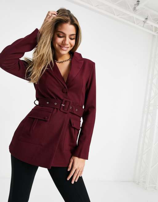 4th Reckless blazer with belt detail burgundy | Gabinetecivil-al