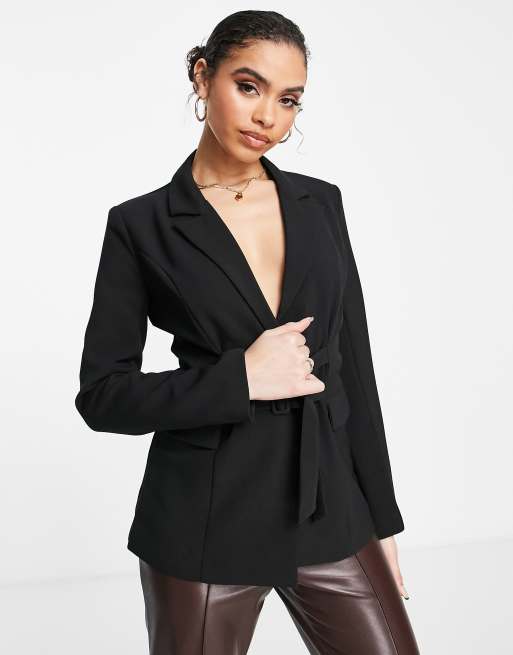 4th & reckless blazer with tie front in black | ASOS