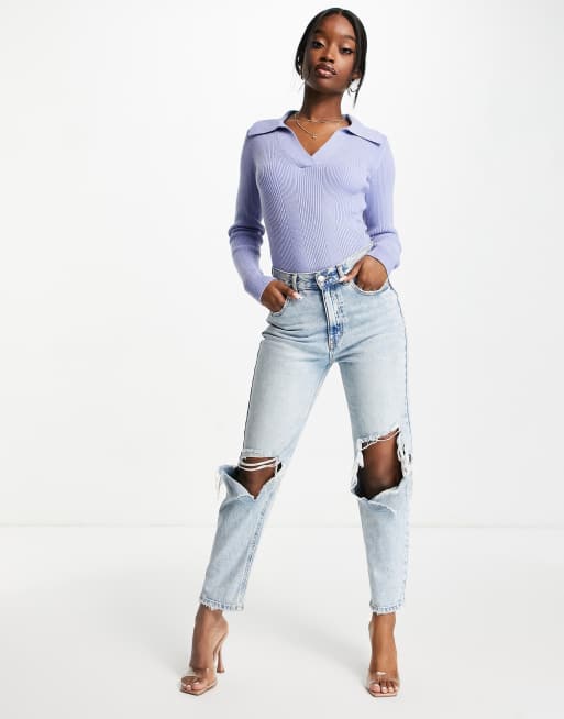 4th & Reckless - Body in maglia blu con colletto , 4 di 4