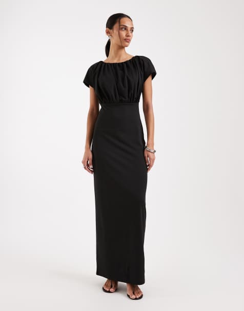 4th & Reckless bodycon maxi dress with soft jersey draped top and tie open back detailing in black - view 1