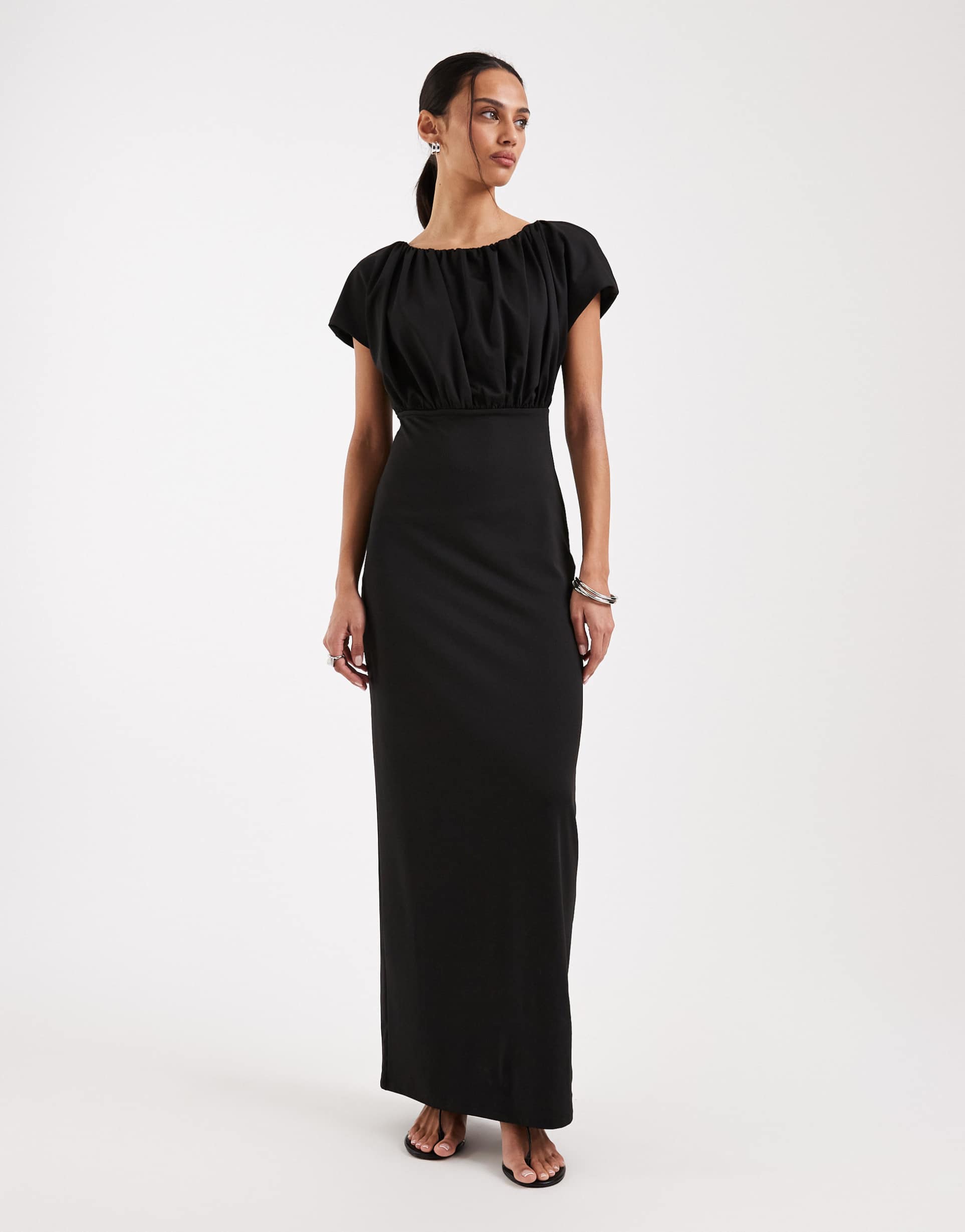 4th & reckless bodycon maxi dress with soft jersey draped top and tie open back detailing in black