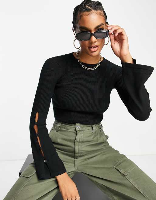 4th & Reckless - Bodysuit met uitlopende mouwen en knopen in zwart