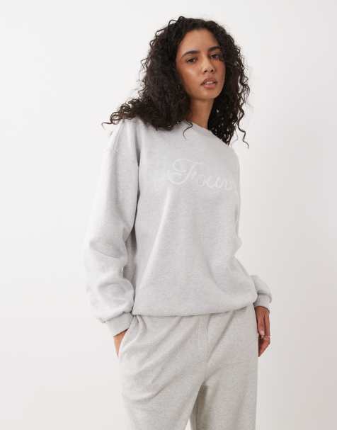4th & Reckless bomullsrik sweatshirt med loopback och grafiskt motiv framtill i ljusgrå melerad - view 1