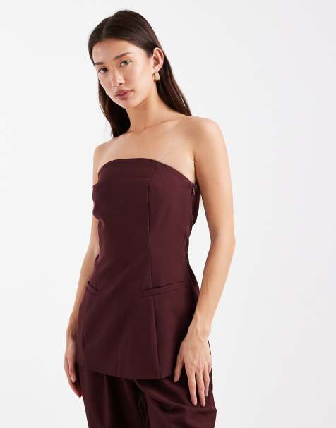4th & Reckless – Bordowy elegancki top o wydłużonym fasonie z dekoltem bandeau, część zestawu - view 1