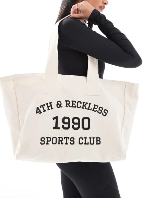 4th & Reckless - Borsa shopping color crema con logo 
