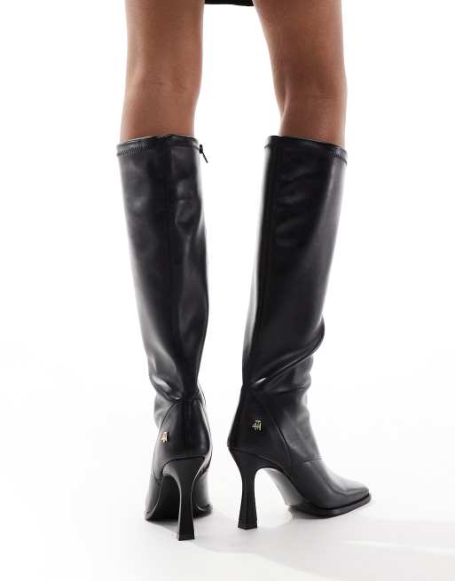 Croûte De Bottes Mi-longues U00e0 Talons En Cuir Noir Olivier