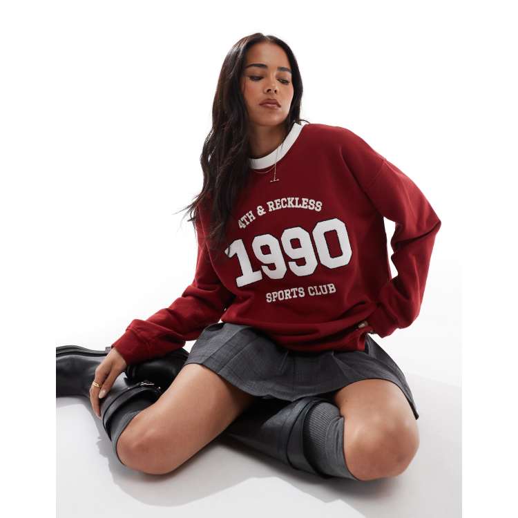 4th & Reckless boucle 1990 logo sweatshirt in red | ASOS
