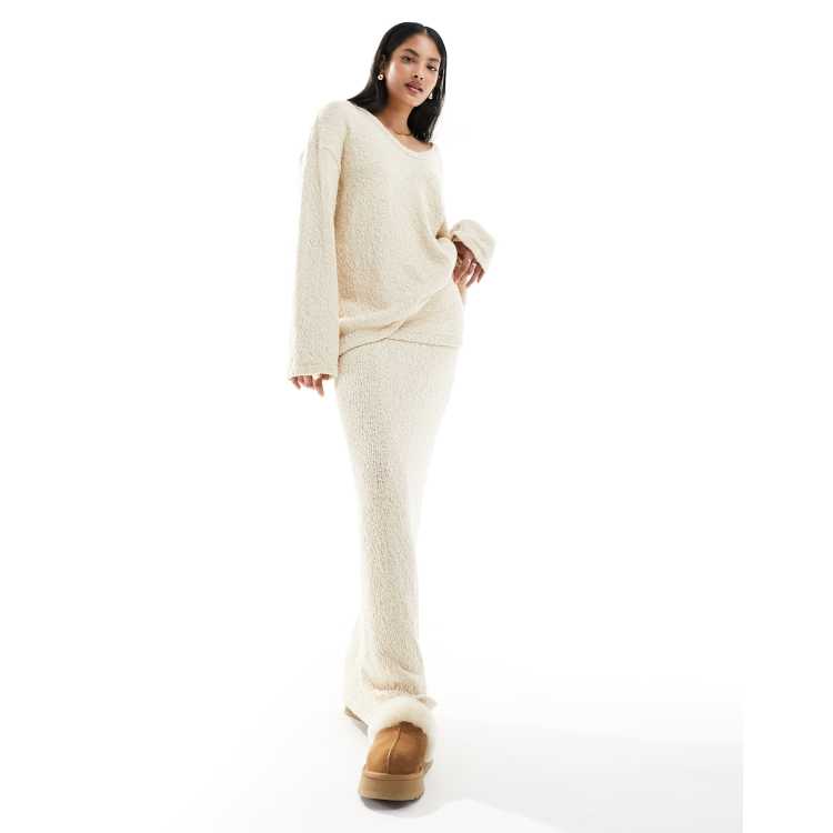 4th & Reckless boucle knit foldover waist column maxi skirt