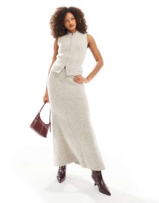 boucle knit maxi skirt in camel - part of a set-Neutral