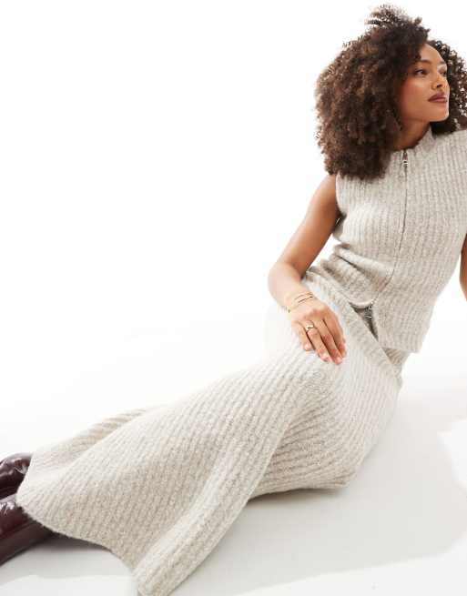 4th & Reckless boucle knitted maxi skirt co-ord in camel