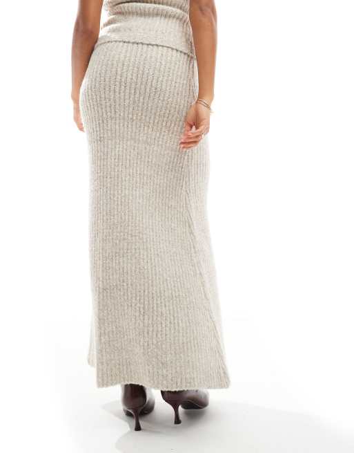 4th & Reckless boucle knitted maxi skirt co-ord in camel