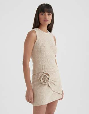 boucle oversized corsage knit mini skirt in camel - part of a set-Neutral