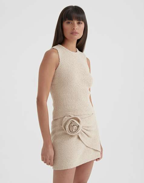 4th & Reckless boucle oversized corsage knit mini skirt in camel - part of a set - view 1