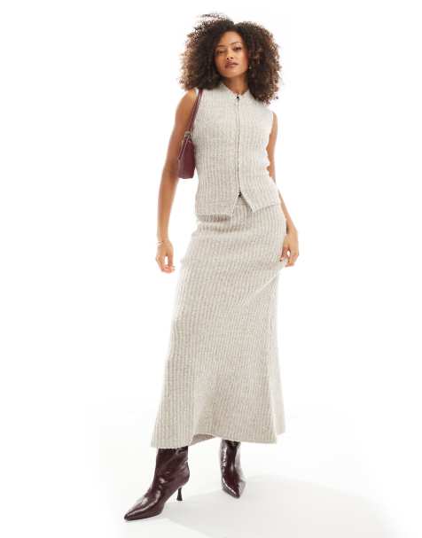 4th & Reckless boucle sleeveless zip through jumper and maxi skirt co-ord in camel - view 1
