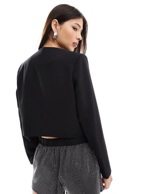 4th & Reckless bow detail boxy jacket in black | ASOS