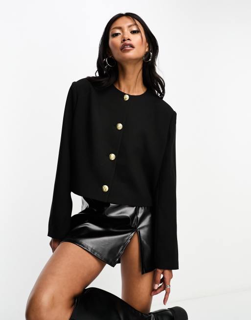 4th & Reckless boxy dropped shoulder button through jacket in black | ASOS