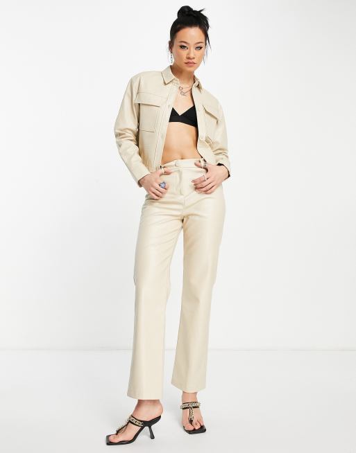 4th & Reckless boxy leather look jacket in buttercream - part of a set
