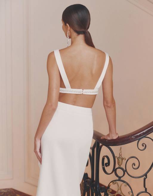 4th & Reckless – Bralette-Oberteil mit Cropped-Schnitt aus Satin in Cremeweiß mit verzierten Kanten, Kombiteil, 3 von 4