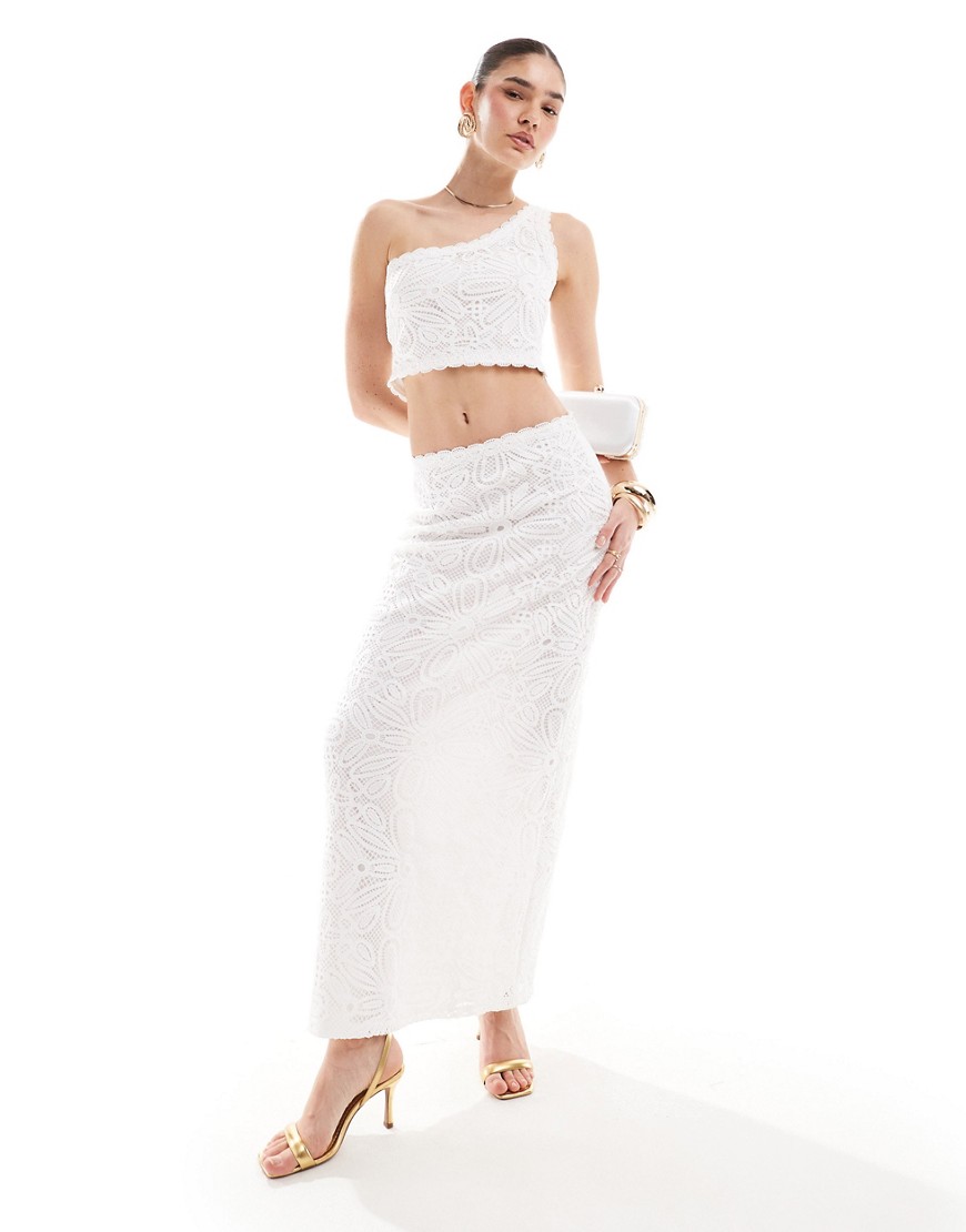 4th & Reckless broderie lace maxi skirt co-ord in white