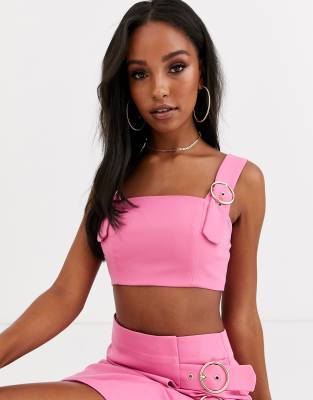 4th \u0026 Reckless buckle crop top in pink 