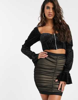 black ruffle sleeve crop top