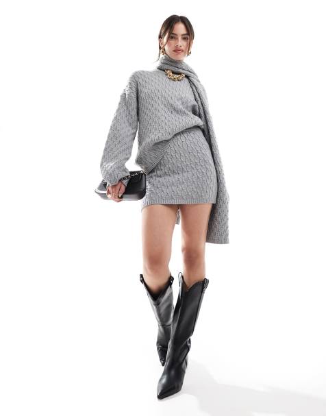 4th & Reckless cable knit mini skirt co-ord in grey