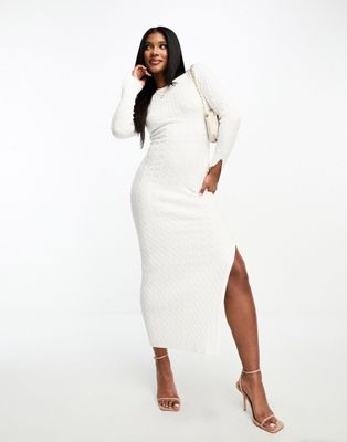 4th & Reckless cable knit side split midi dress in cream
