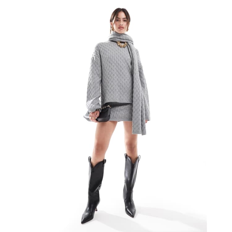 On sale Gray Knitted Marginal Series Sweatshirt-Skirt Set