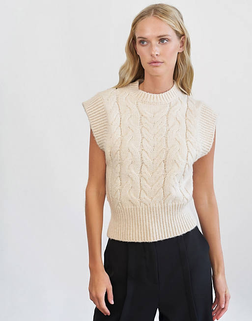 4th & Reckless cable knit vest in cream