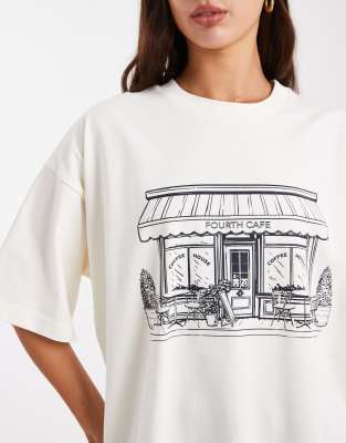 4th & Reckless Cafe Graphic Oversized T-shirt In White