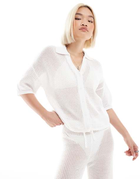 4th & Reckless - Camicia da spiaggia all'uncinetto bianca con bottoni in coordinato - view 1