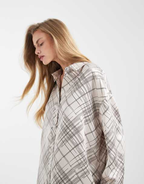 4th & Reckless - Camicia in raso bianco a quadri con polsini profondi in coordinato - view 1